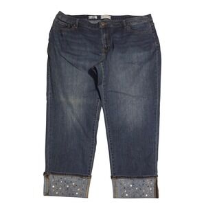 Lane Bryant Signature Fit Mid-Rise Boyfriend Embellished Cuff Jeans Blue 22
